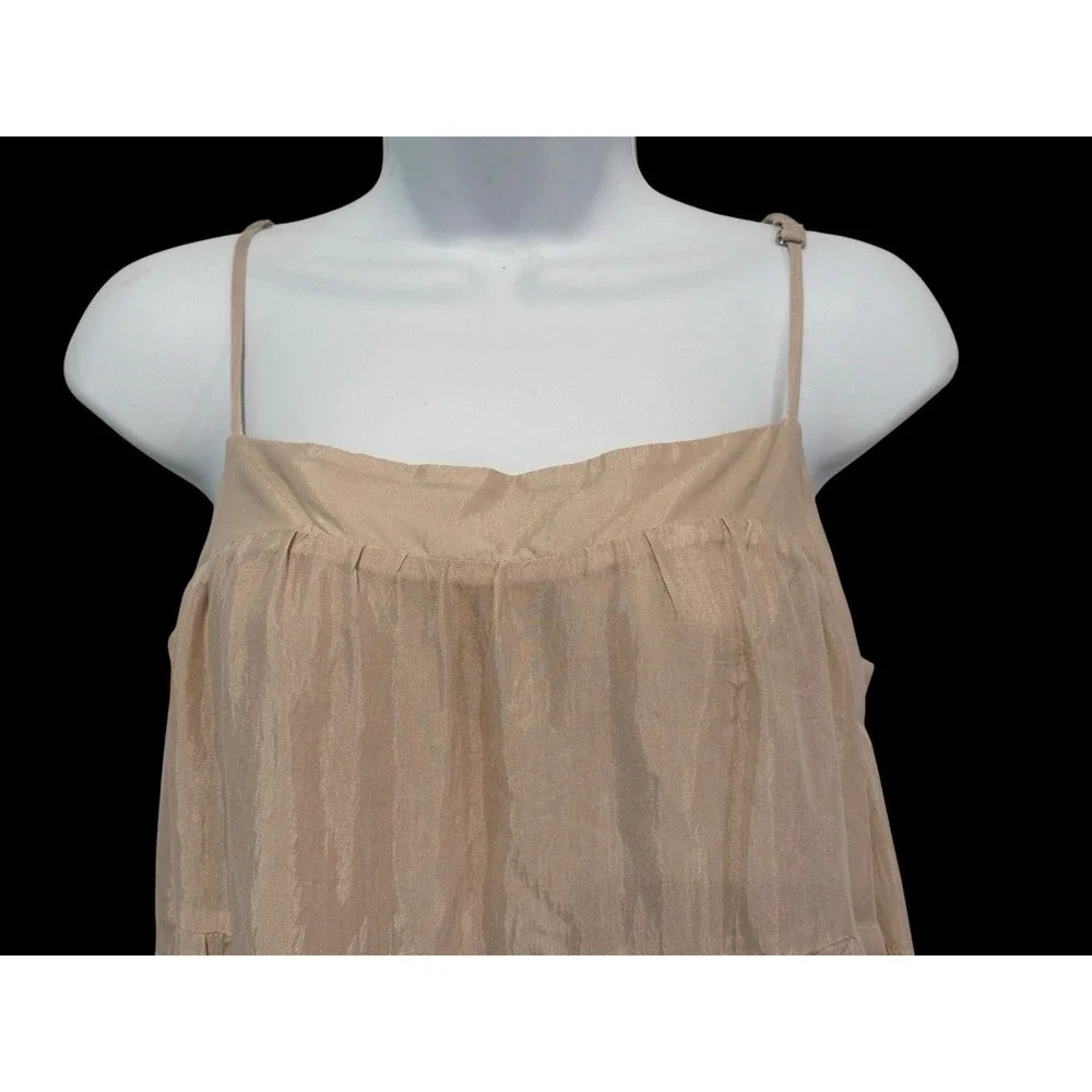 Bella Dahl Tiered Maxi Dress M Champagne Beige Silk Feel Strappy Boho Luxe